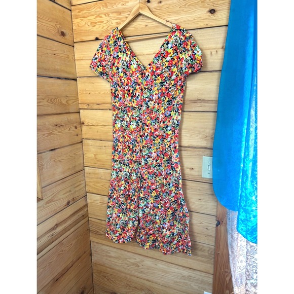 Vintage J. Crew Floral V-Neck Button Front Midi Dress 100% Cotton Cottagecore - Picture 3 of 13